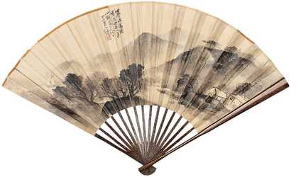 吴石僊 张祖翼 甲午（1894年）作 山水 书法 成扇